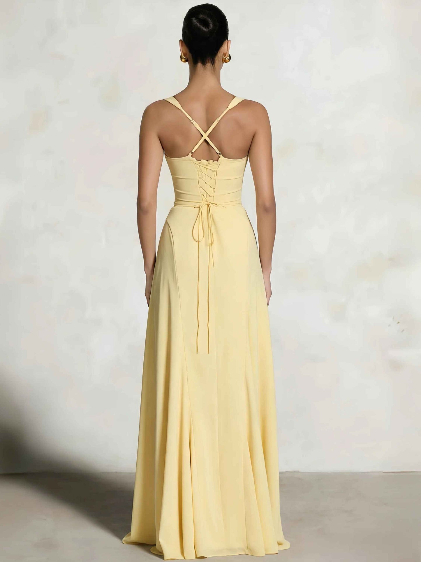 Elegant A-Line Sweetheart Spaghetti-Strap Chiffon Floor-Length Corset-Back Bridesmaid Dress