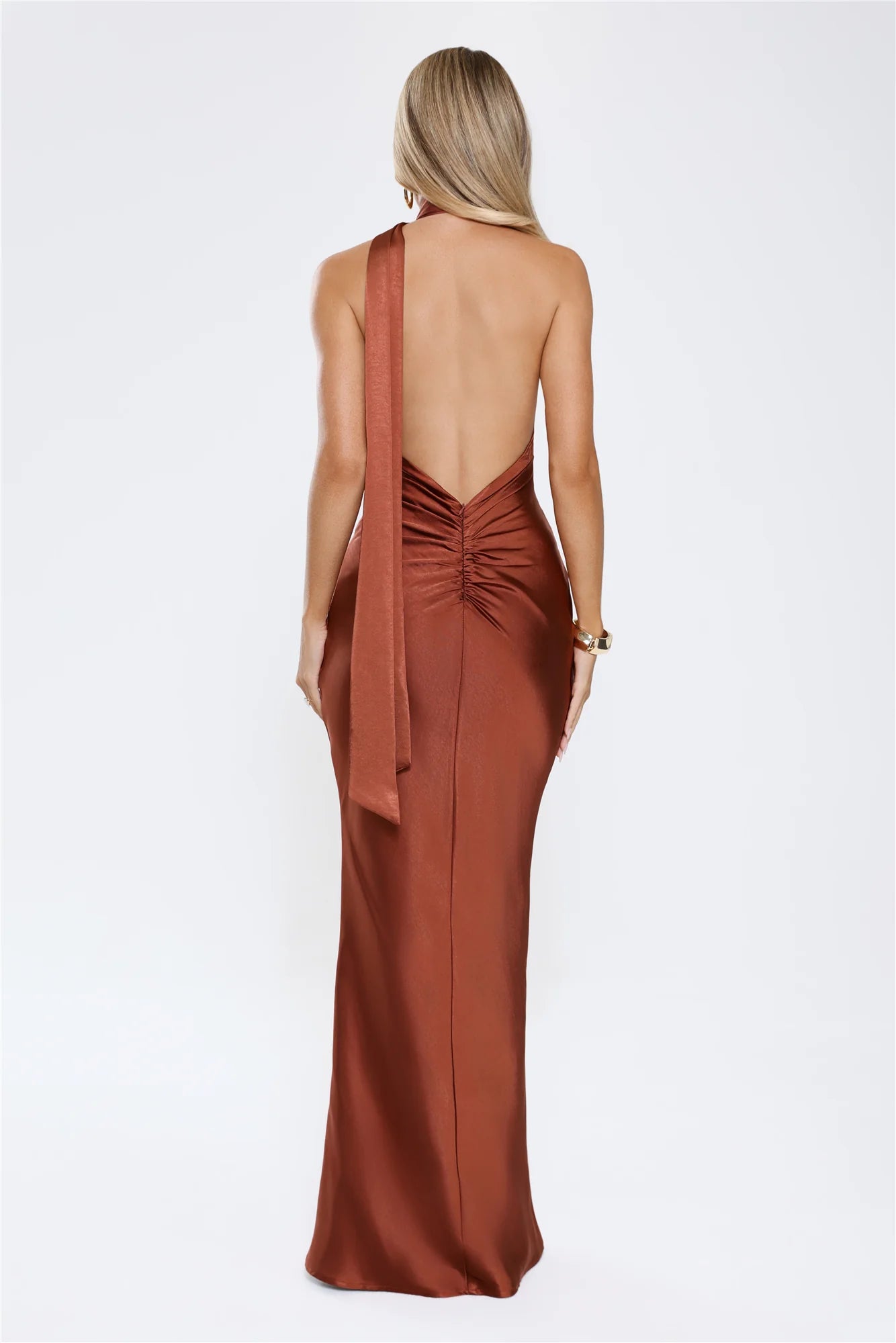Elegant Mermaid Asymmetric-Halter Sleeveless Satin Open-Back Bridesmaid Dress
