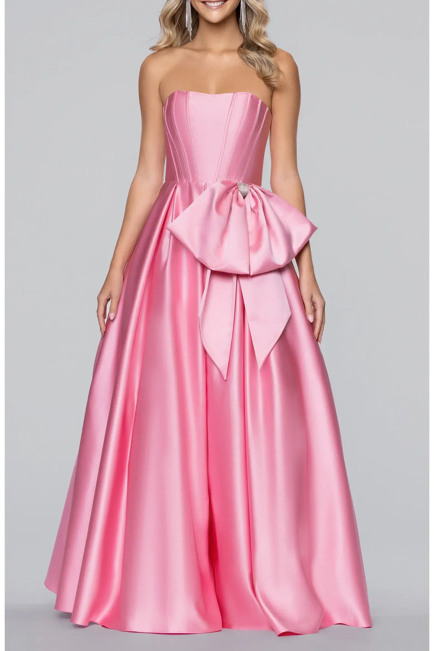 Lustrous Maxi Strapless Corset Big Bow Zip Back Ball Gown