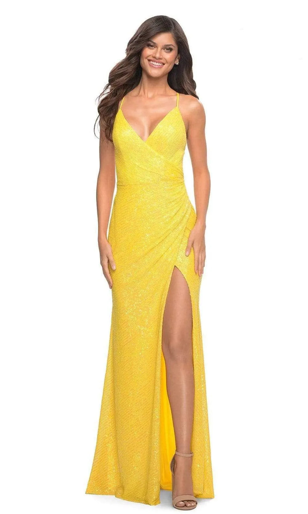 Stunning Mermaid V-Neck Sleeveless Sequin Floor-Length Lace-Up Slit Prom Dress