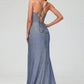 Glamorous Mermaid Sweetheart Spaghetti-Strap Glitter Floor-Length Corset Slit Prom Dress