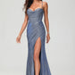 Glamorous Mermaid Sweetheart Spaghetti-Strap Glitter Floor-Length Corset Slit Prom Dress