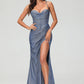 Glamorous Mermaid Sweetheart Spaghetti-Strap Glitter Floor-Length Corset Slit Prom Dress