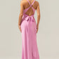 Mermaid V-Neck Sleeveless Satin Floor-Length Knot Bow Bridesmaid Dress