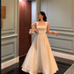 Satin Maxi Dress for Women - Square Neck A-Line Formal Evening Gown