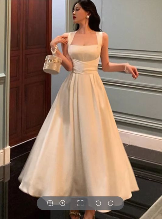 Satin Maxi Dress for Women - Square Neck A-Line Formal Evening Gown