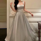 Satin Maxi Dress for Women - Square Neck A-Line Formal Evening Gown