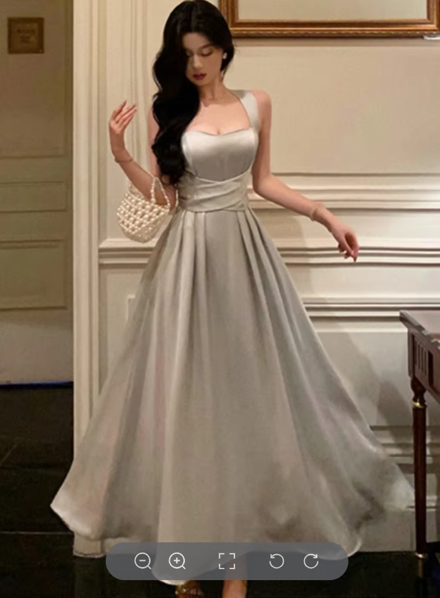Satin Maxi Dress for Women - Square Neck A-Line Formal Evening Gown