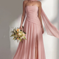 Elegant A-line Strapless Sleeveless Chiffon Floor-Length Ruched Bridesmaid Dress