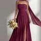 Elegant A-line Strapless Sleeveless Chiffon Floor-Length Ruched Bridesmaid Dress