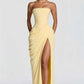Lemon Yellow Off-the Shoulder Strapless Corset Draped Maxi Dress with High Slit Evening Gown