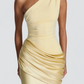 One Shoulder Satin Evening Gown - Ruched Waist Mermaid Formal Dress for Weddings, Galas & Black Tie Events