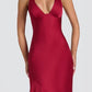 Satin Halter Neck Deep V Mermaid Evening Gown with Lace-Up Back & Train