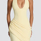 Elegant Bodycon Ruched Waist Halter Deep V-Neck Corset Back Mermaid Gown