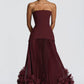 Strapless Corset Gown with Pleated Skirt & 3D Floral Hem Lace-up back Prom Dress