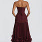Strapless Corset Gown with Pleated Skirt & 3D Floral Hem Lace-up back Prom Dress