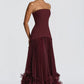 Strapless Corset Gown with Pleated Skirt & 3D Floral Hem Lace-up back Prom Dress