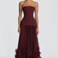 Strapless Corset Gown with Pleated Skirt & 3D Floral Hem Lace-up back Prom Dress