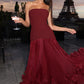 Strapless Corset Gown with Pleated Skirt & 3D Floral Hem Lace-up back Prom Dress