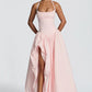 Elegant Pink Halter Prom Dress | Corset Bodice & Balloon Skirt for Formal Events