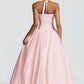 Elegant Pink Halter Prom Dress | Corset Bodice & Balloon Skirt for Formal Events