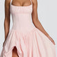 Elegant Pink Halter Prom Dress | Corset Bodice & Balloon Skirt for Formal Events
