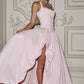 Elegant Pink Halter Prom Dress | Corset Bodice & Balloon Skirt for Formal Events