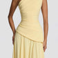 One Shoulder Draped Corset Maxi Gown with Lace-Up Back - Formal Evening & Bridesmaid Dress