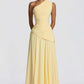 One Shoulder Draped Corset Maxi Gown with Lace-Up Back - Formal Evening & Bridesmaid Dress