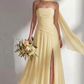 Elegant A-line Strapless Sleeveless Chiffon Floor-Length Ruched Bridesmaid Dress