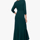 V-Neck 3/4 Sleeve Wrap Waist Ruffle High-Low Crepe Formal Evening Maxi Dress