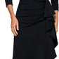 V-Neck 3/4 Sleeve Wrap Waist Ruffle High-Low Crepe Formal Evening Maxi Dress