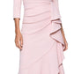 V-Neck 3/4 Sleeve Wrap Waist Ruffle High-Low Crepe Formal Evening Maxi Dress