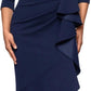 V-Neck 3/4 Sleeve Wrap Waist Ruffle High-Low Crepe Formal Evening Maxi Dress