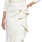 V-Neck 3/4 Sleeve Wrap Waist Ruffle High-Low Crepe Formal Evening Maxi Dress