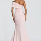 Asymmetrical Off-Shoulder Ruched Corset Back Mermaid Formal Dress with Train