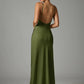Satin Backless Maxi Dress with Cape Sleeves for Weddings & Black-Tie Events
