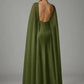 Satin Backless Maxi Dress with Cape Sleeves for Weddings & Black-Tie Events