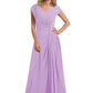 Chiffon A-Line - V-Neck Cap Sleeve Floor-Length Formal Evening Gown