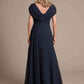 Chiffon A-Line - V-Neck Cap Sleeve Floor-Length Formal Evening Gown