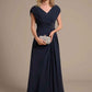 Chiffon A-Line - V-Neck Cap Sleeve Floor-Length Formal Evening Gown