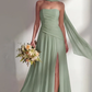 Elegant A-line Strapless Sleeveless Chiffon Floor-Length Ruched Bridesmaid Dress