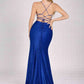 Glitter Mermaid V-Neck Spaghetti-Strap Slit Lace-Up-Back Maxi Prom Dress