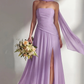 Elegant A-line Strapless Sleeveless Chiffon Floor-Length Ruched Bridesmaid Dress