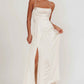 A-Line Cowl-Neck Spaghetti-Strap Satin Floor-Length High-Slit Formal Bridesmaids Dress