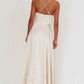 A-Line Cowl-Neck Spaghetti-Strap Satin Floor-Length High-Slit Formal Bridesmaids Dress