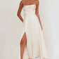 A-Line Cowl-Neck Spaghetti-Strap Satin Floor-Length High-Slit Formal Bridesmaids Dress