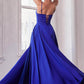 A-Line Square Neck Satin Maxi Evening Dress With Lace-Up Back And Slit