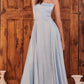 A-Line Square Neck Satin Maxi Evening Dress With Lace-Up Back And Slit