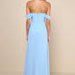 A-Line Straight Neck Off Shoulder Chiffon Floor Length Slit Bridesmaids Dress